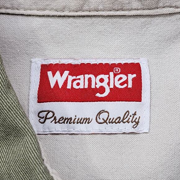 Wrangler Shirt Mens M Green Cotton Long Sleeve Button Front Workwear Outdoors - Picture 5 of 11